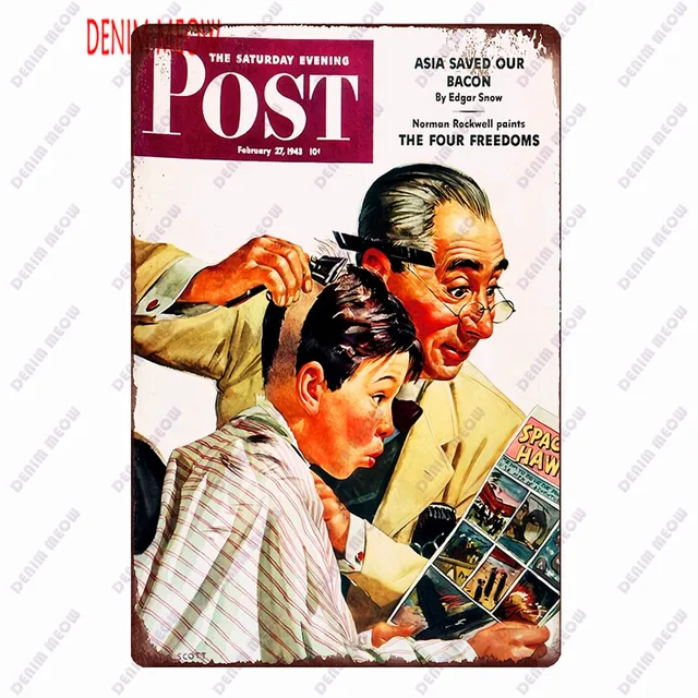 Hair Cutting Retro Plaque Metal Signs BARBER SHOP Vintage Painting Wall Art Posters Cafe Bar Pub Shave & Haircut Home Decor WY28 19