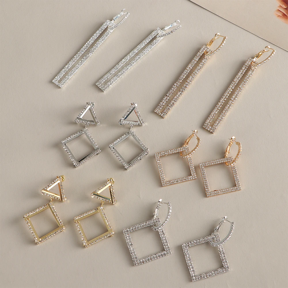 

New Design Creative Drop Earrings Fashion Jewelry High-grade Elegant Crystal Earrings Rectangle Rhombus Earring Wedding Party