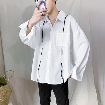 

EWQ / men's wear korean oversize Shirt male 2020 spring summer new fashion drawstring loose long sleeve solid color tops 9Y1959