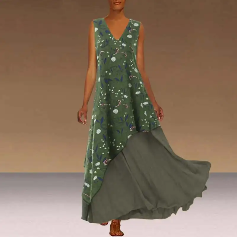 VONDA богемное плюс Размер летнее платье женский сарафан сексуальный нерегулярный без рукавов, макси длинное платье винтажное платье с принтом