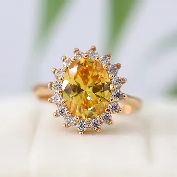 

Birthstone Ring 8*10mm Oval Cut Citrine Ring 18k Gold Plated Ring Cooper Ring Halo Ring Mothers Ring Holiday Gift Ring CZ Ring