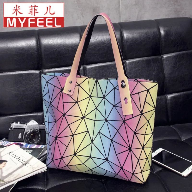 

Geometry Bag 2019 Autumn New Style Night Light Rainbow Handbag Large Capacity Japanese Style JOINT WOMEN'S Bag