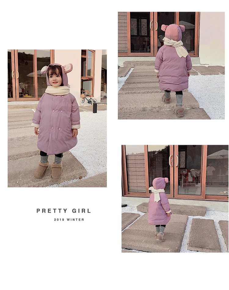 Хлопковая стеганая куртка для девочек в иностранном стиле; Новинка года; зимняя теплая куртка для маленьких девочек; плотная однотонная Детская куртка