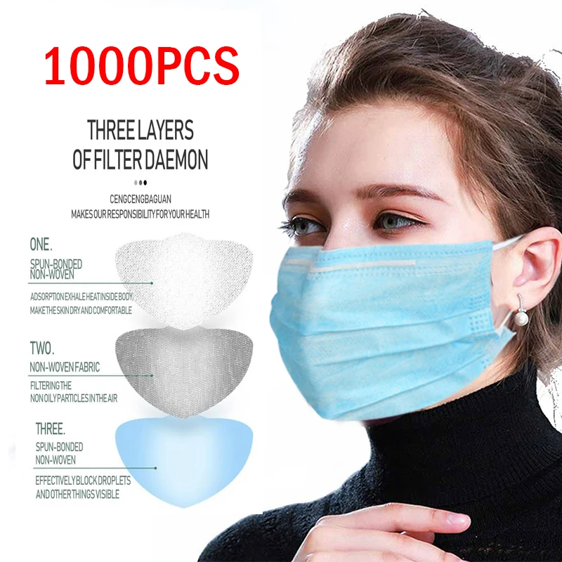 

1000pcs 3 layers Disposable Mask Fast shipping Non Woven Dustproof Face Mouth Mask Anti-Dust Mask