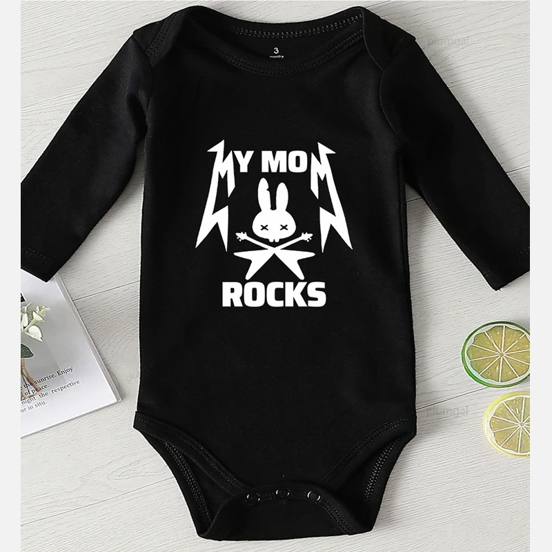 Toddler Romper Clothing for Babies Children Jumpsuits Winter Baby Shower Gifts Cotton Printing Mom Rocks Newborn Girl Outfit Baby Bodysuits Fur