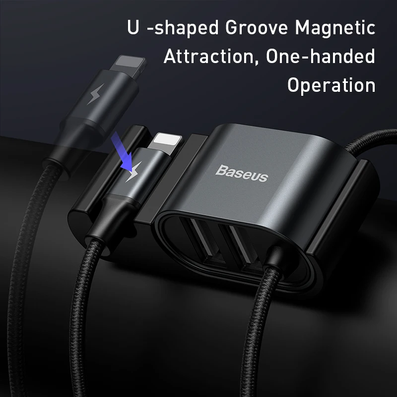 Baseus USB кабель Автомобильное двойное зарядное устройство USB с зарядным кабелем для iPhone 11 Pro Max X XR 8 7 6s Plus Автомобильный задний кабель для передачи данных