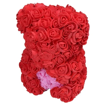 

25Cm Teddy Bear With Crown In Gift Box Bear Of Roses Artificial Flower New Year Gifts For Women Valentines Gift Red