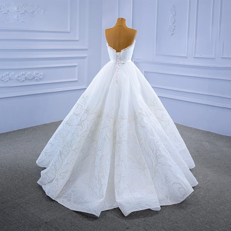 RSM67304 Wedding Dress Tube Top Lace Bridal 2021 New Beaded Pattern Frill Banquet Celebration Backless Gown Brautkleid 2