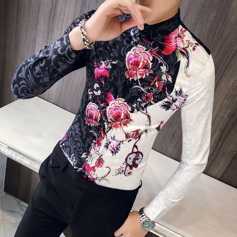 2018 Autumn Rose Flower Shirt Men Long Sleeve Shirt Slim Fit Fancy Shirts Casual Shirts Men Camisa Social Masculina 2018 Autumn Rose Flower Shirt Men Long Sleeve Shirt Slim Fit Fancy Shirts Casual Shirts Men Camisa Social Masculina