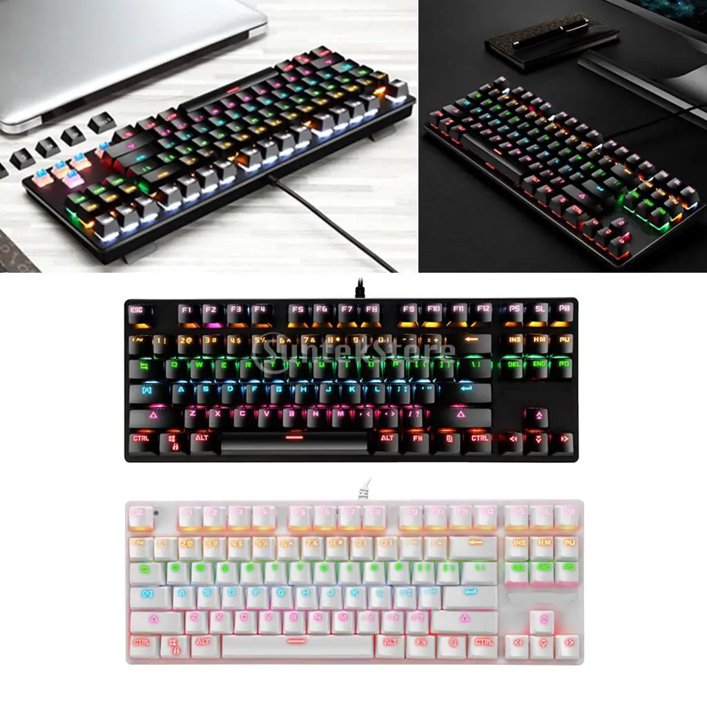 Mechanical Gaming Keyboard, RGB LED Rainbow Backlit Wired Keyboard for Windows Gaming PC (87 Keys)