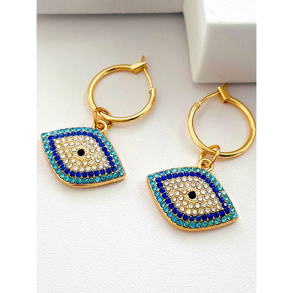 Trend Boho Blue Hollow Evil Eye Hoop Earrings for Women Gold Color Crystal Eyes Circle Huggies Hoop Earring Gifts Jewelry 2022