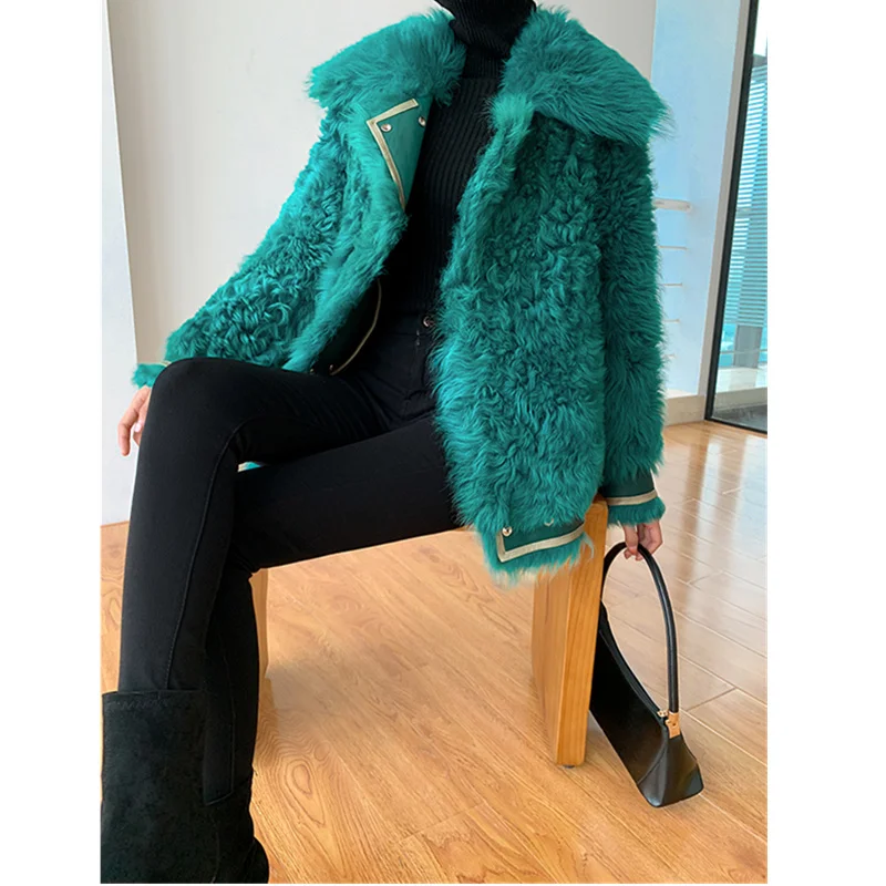 winter new fur one locomotive clothing granule sheep shearing circle fur lamb coat female short