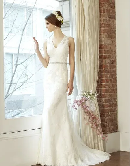 

free shipping lace appliques cap sleeve custom drape soft net charming trumpet V-neck deep-V back sash wedding gown bridal dress