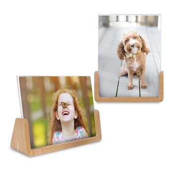 

2 Pcs 5X7 Inch Photo Picture Frame Beech Wooden Picture Frame with Walnut Wood Base for Tabletop or Desktop Display