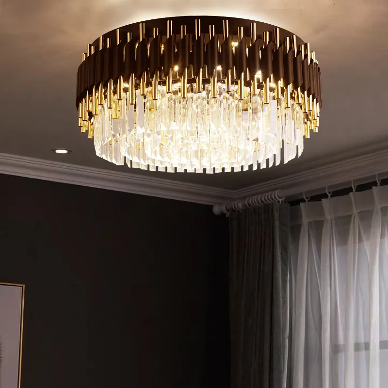 

Modern luxury black + gold chandelier lighting large round crystal lamps living room bedroom LED chandelier