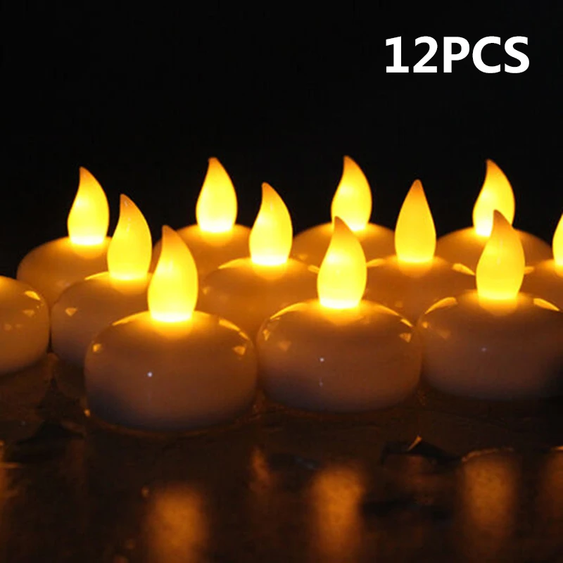 

12Pcs Waterproof Flameless Floating Tealights Battery LED Candle Lamp Light yellow white colors beautiful