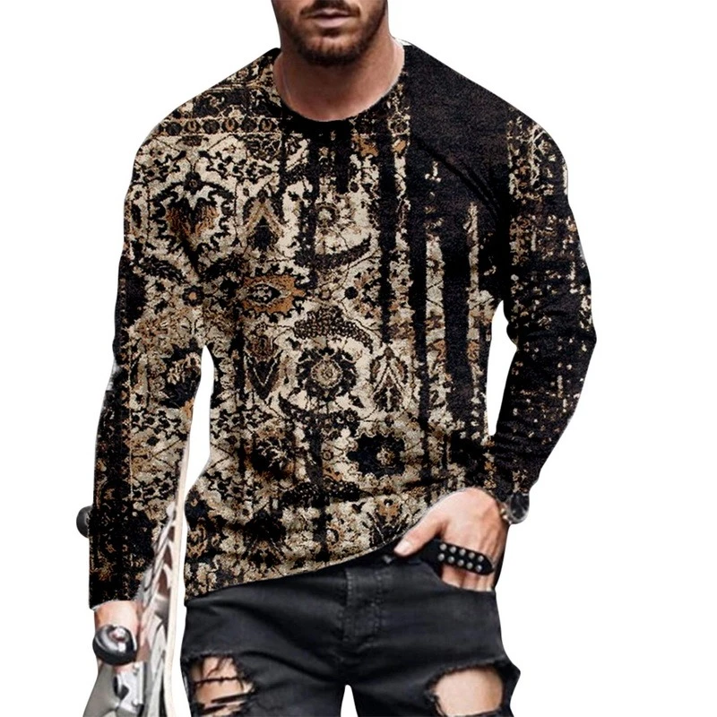 Футболка мужская с длинным рукавом и 3D-принтом свободного покроя | Мужская одежда