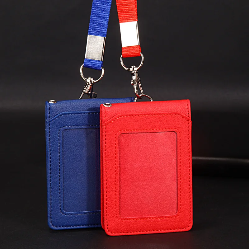 1pcs Leather Wallet Work Office ID Card Credit Card Badge Holder Lanyard Office Company Supplies Work Bus Card Holder