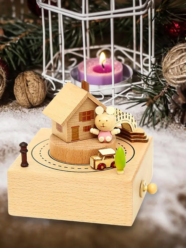 Rotating Wooden Music Player Innovative Present Friendly Delicate Workmanship Music Player Wood Music Box Party Gift