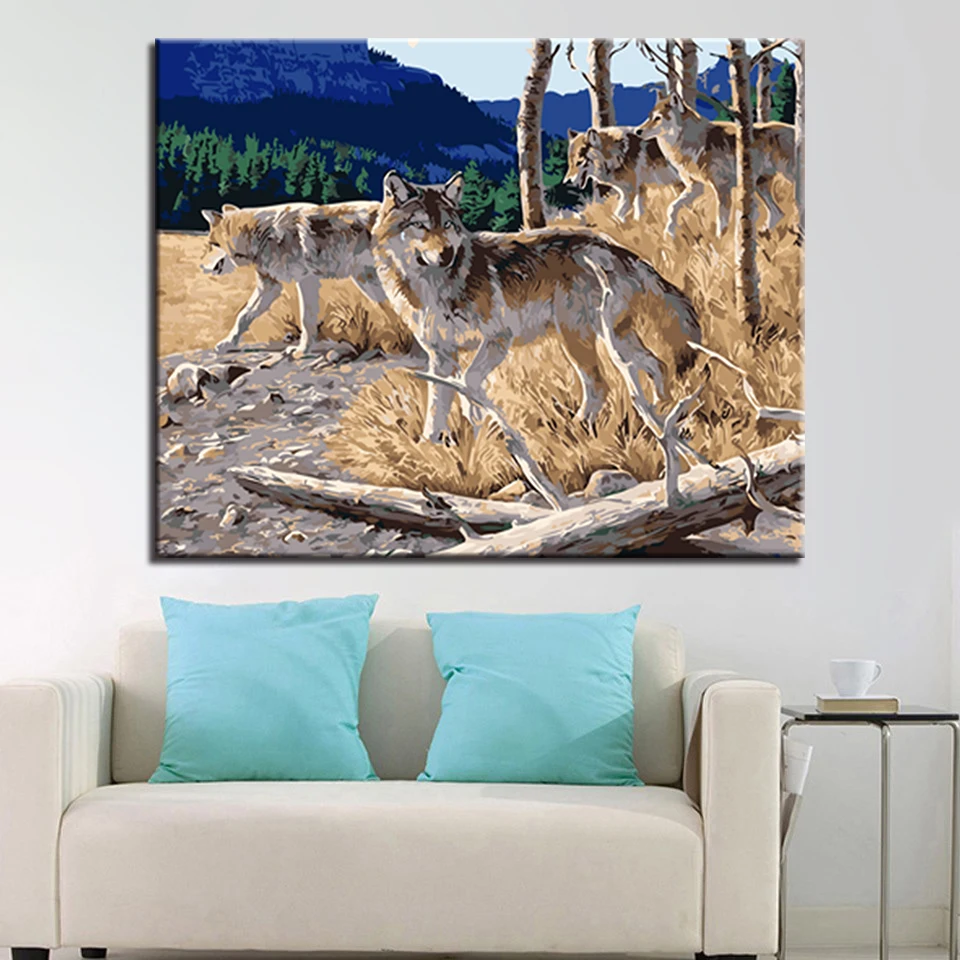 Wolves DIY Painting By Numbers Kits Calligraphy Acrylic Paint Number For Home Decoration A work of art | Дом и сад