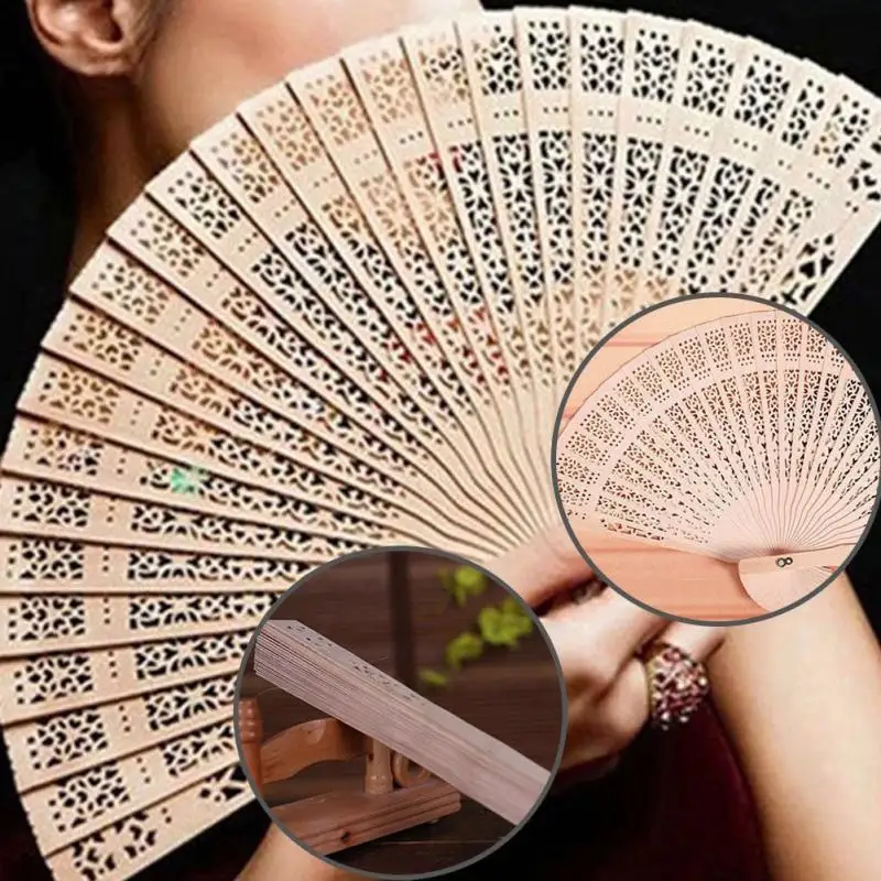 Folding Hollow Bamboo Wooden Fan Chinese Style 20cm Carved Hand-held Decorative Wedding Party Home Crafts Decoration Gifts | Дом и сад