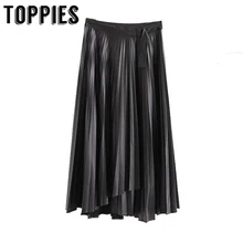 Плиссированные юбки из искусственной кожи зимние длинные юбки с неровным подолом Европейская женская уличная одежда faldas mujer