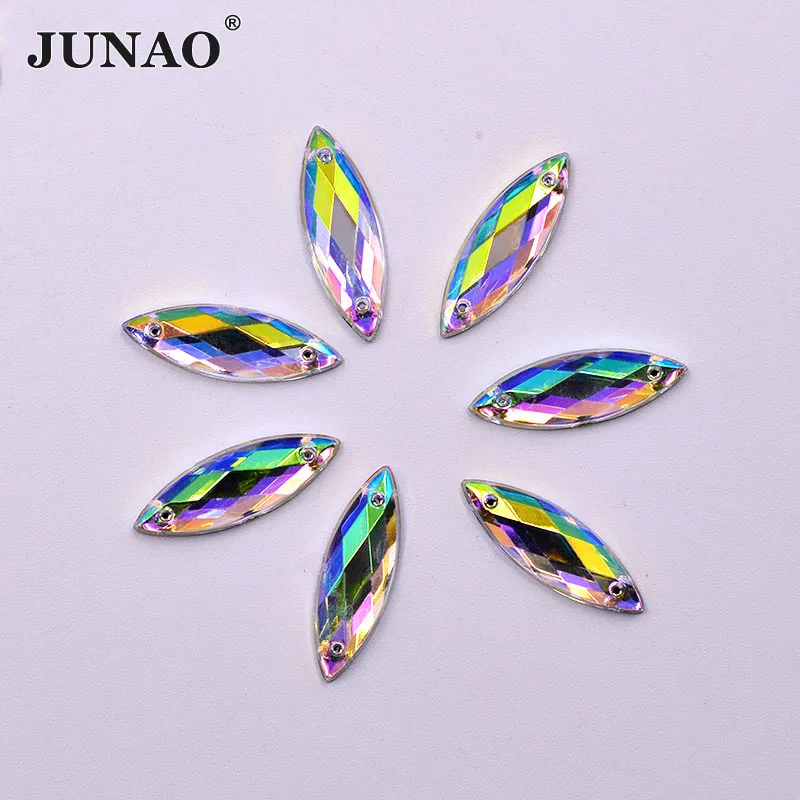 JUNAO-7-21mm-8-26mm-Crystal-AB-Sewing-Horse-Eye-Rhinestones-Applique-Non-Hot-Fix-Crystal