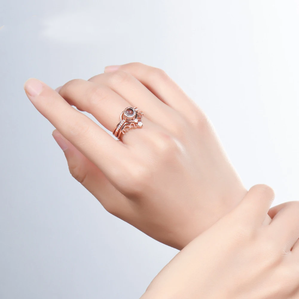 &quotI Love You&quot In 100 Languages Memory Crown Couple Rings Rose Gold Engagement Wedding Valentine's Day Ring Set Drop Shipping |