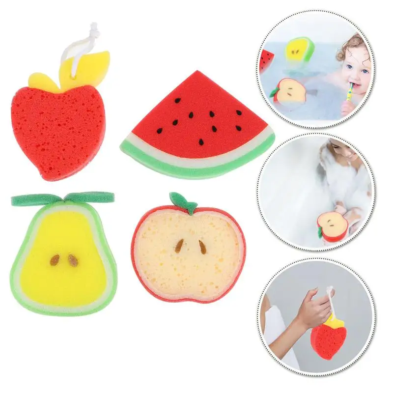 4pcs Soft Fruit Shaped Back Scrubber Shower Sponge Body Cleaning Balls Bath Kids Children Shower Balls(Random Patterns)