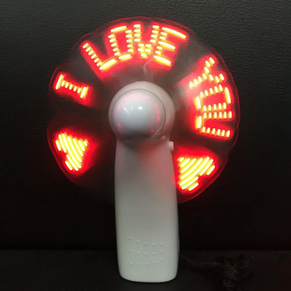 

LED Handheld Cooling Fan Colorful Mini Light Battery Power With Strap Self-programming LED messages display