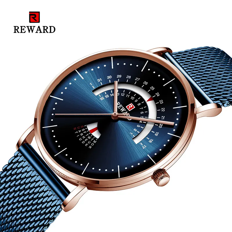 

2019 REWARD Mens Watches Top Brand Luxury Sport Watch Mesh Steel Date Week Waterproof Quartz Watch Men Clock Relogio Masculino