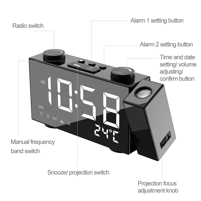 Digital Alarm Clock FM Projection Radio Alarm Clock with Snooze