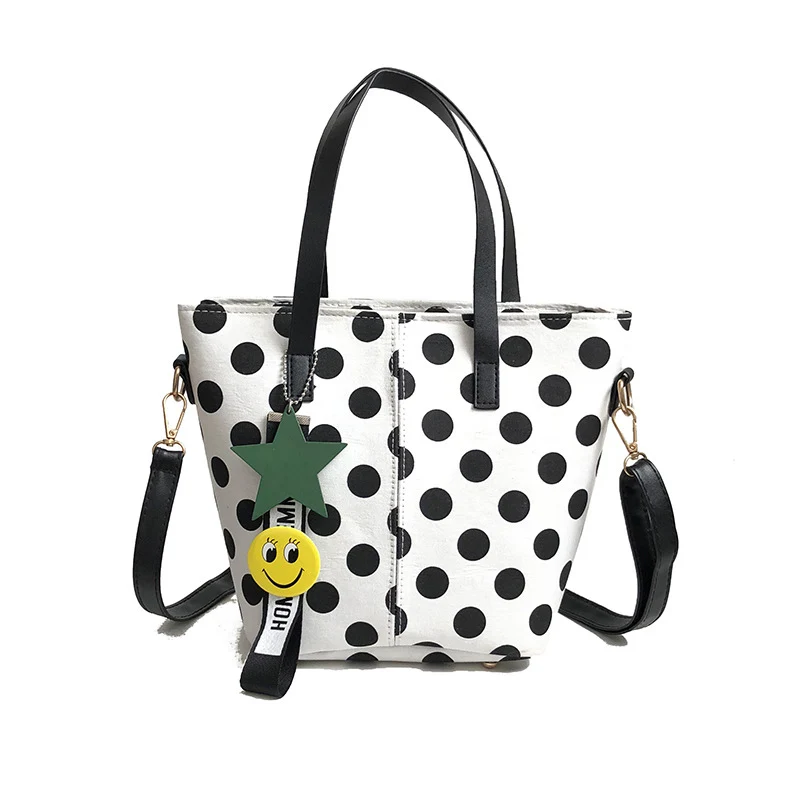 

Fashion Women Polka Dot Handbag Canvas Ladies Shoulder Bags Large Capacity Female Messenger Bag Luxury Clutch Zipper bucket Bag