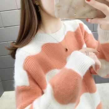 

Room 154322, row 7, No.1] actual photo of new large wave stripe color matching Pullover 50
