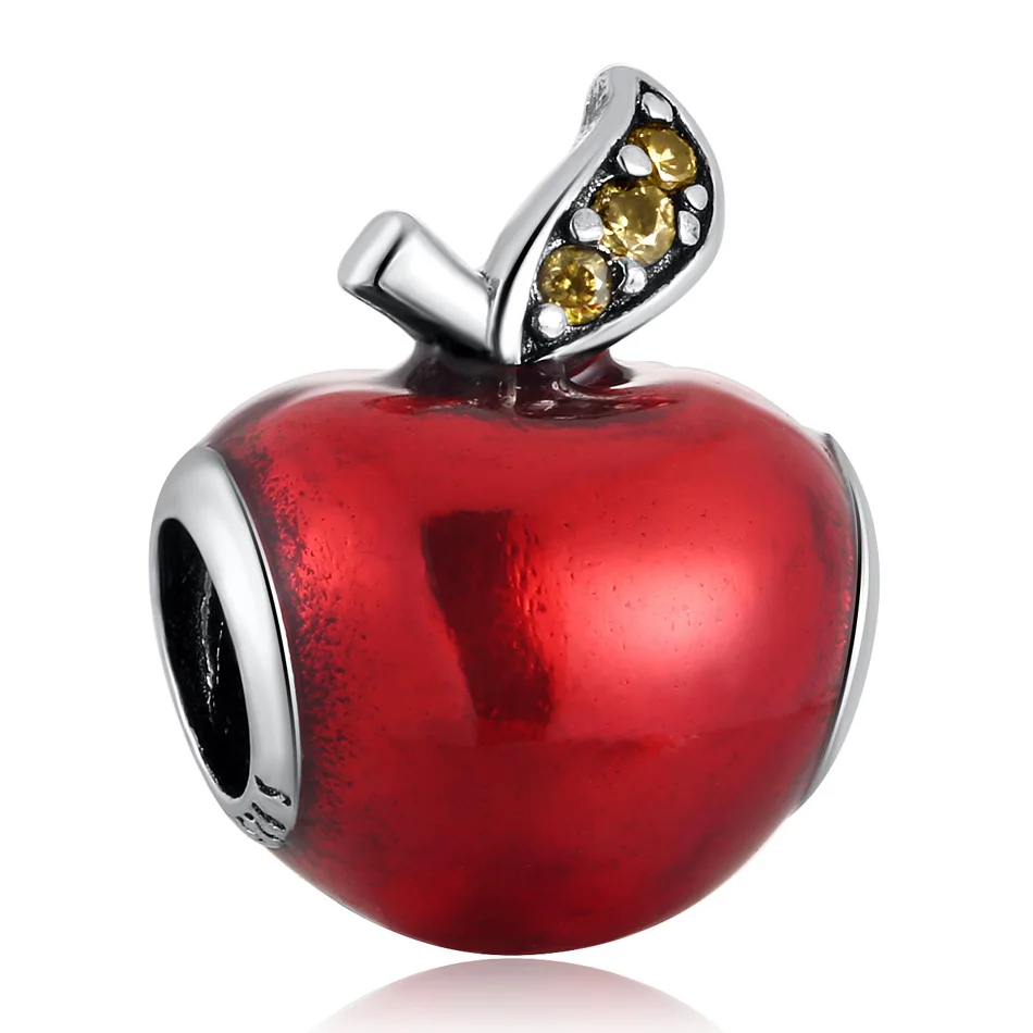 

Authentic S925 Silver Bead DIY Jewelry Red Enamal Apple Charm fit Pandora Bracelets