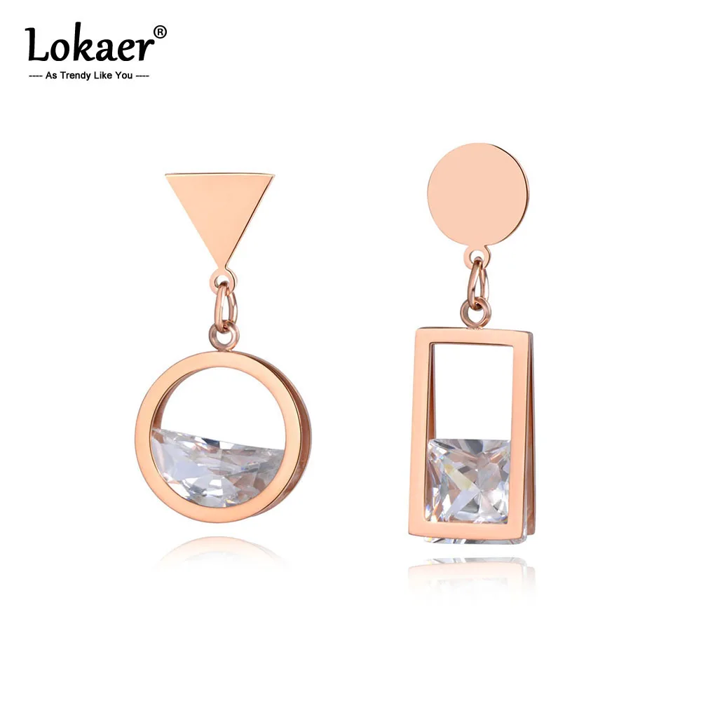 Женские асимметричные серьги Lokaer сережки из нержавеющей стали с фианитом