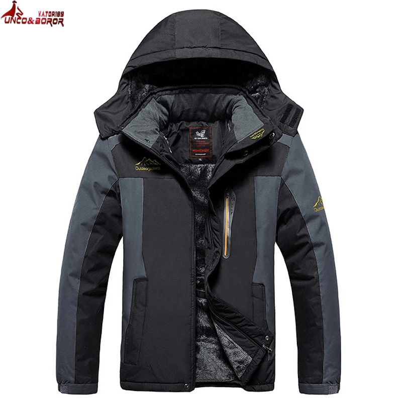 Etecredpow Men Plus Size Outdoor Mountain Windproof Fleece Lined Parkas Coats Jacket 