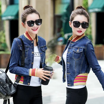 

Spring and Autumn Short Student Jacket Baseball Uniform Slim Denim Jacket Women Denim Jacket Bomber Jacket Jeans Jacket