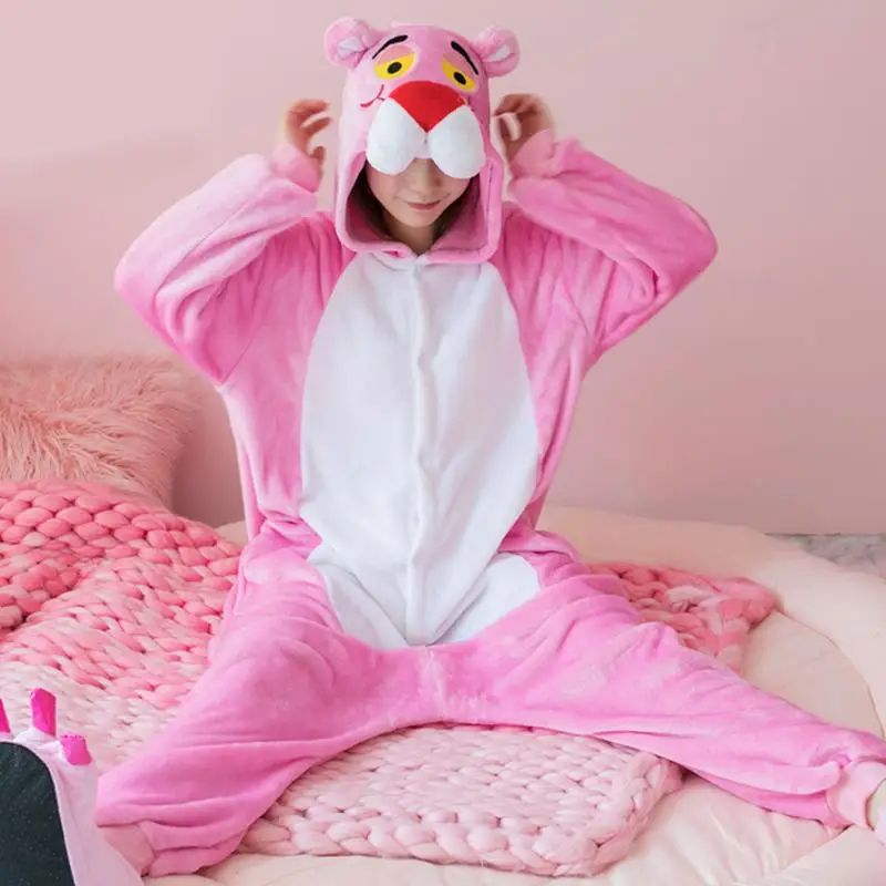 Pink Panther FL Пижамы для взрослых, Женские Фланелевые пижамы, домашняя одежда, кигуруми, единорог, Ститч, панда, Тоторо, Мультяшные животные, пижамные комплекты, пижамы, пижамы - Цвет: Pink Panther FL