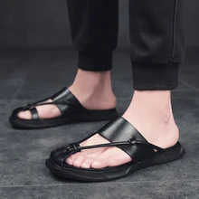 Сандалии; мужская кожаная повседневная обувь; дышащие летние пляжные мужские туфли на плоской подошве; римские сандалии; Вьетнамки; Мужская обувь; l5