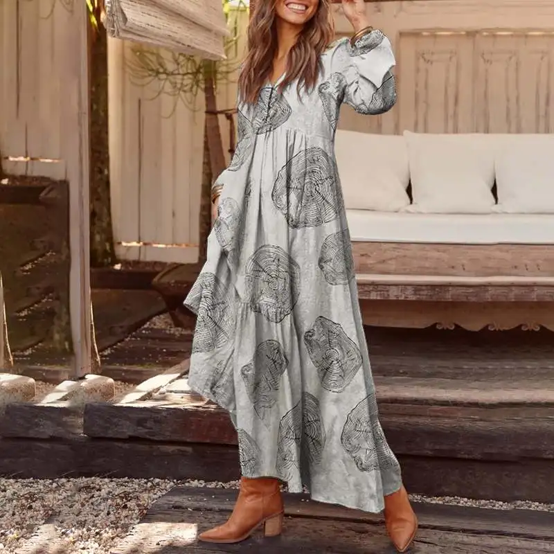 Autumn Long Sleeve Long Maxi Dress WomenPlaid Dress ZANZEA 2020 Casual Summer Sundress Loose Fashion Vestidos Party Robe