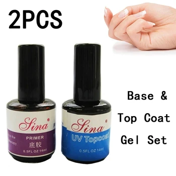 

2 Pcs Long Lasting Varnish Nail Lacquer UV Gel Primer Gel Nail Polish Base Coat Top Coat Transparent Nail Gel