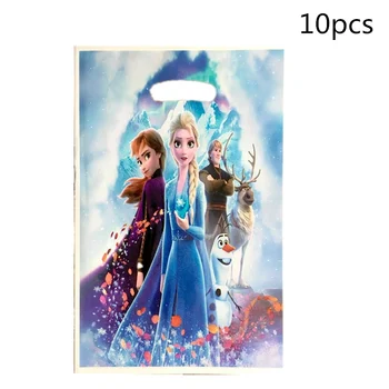 

10pcs/lot Snow Queen Party Loot Bag Frozen 2 Theme Plastic Candy Bags Girls Kids Birthday Party Gift Supplies Wedding Decoration