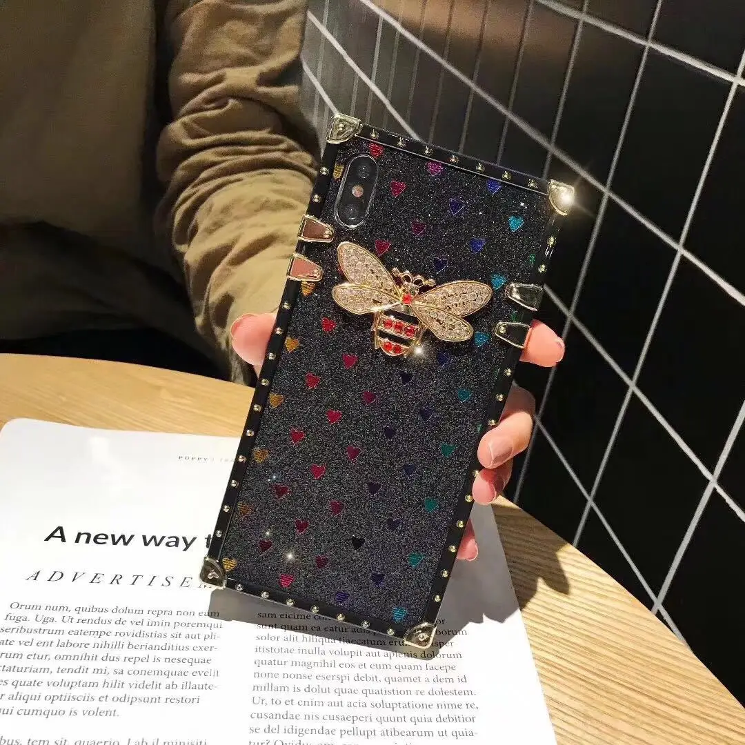 

Square Right Angle Mobile Shell For XiaoMi 9 K20 Pro Gradient Rainbow Flash Powder Bee RedMi Note 7 Pro Bohemian Style Shell