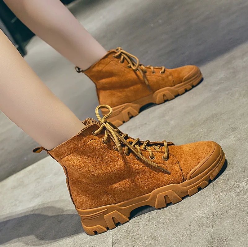 

Short Boots Women's England Single Boots Korean-style Martin Spring And Autumn Retro-Trimmed Suede Boots Women's Chunky-Heel Low