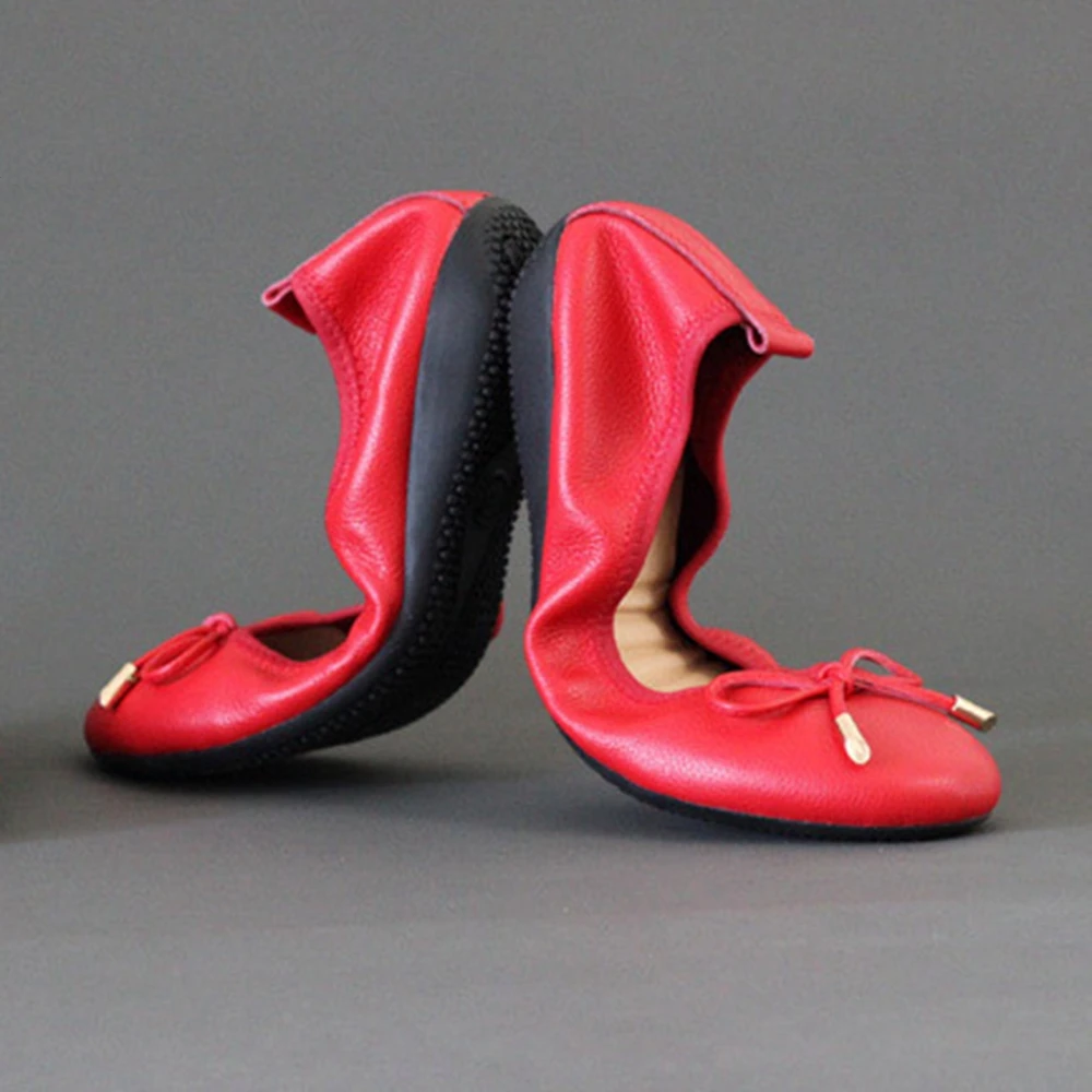 Chueyz High Quality Genuine Leather Shallow Mouth Super Soft Bow Ballet Dance Flats For Women Breathable Solid Women's Shoes