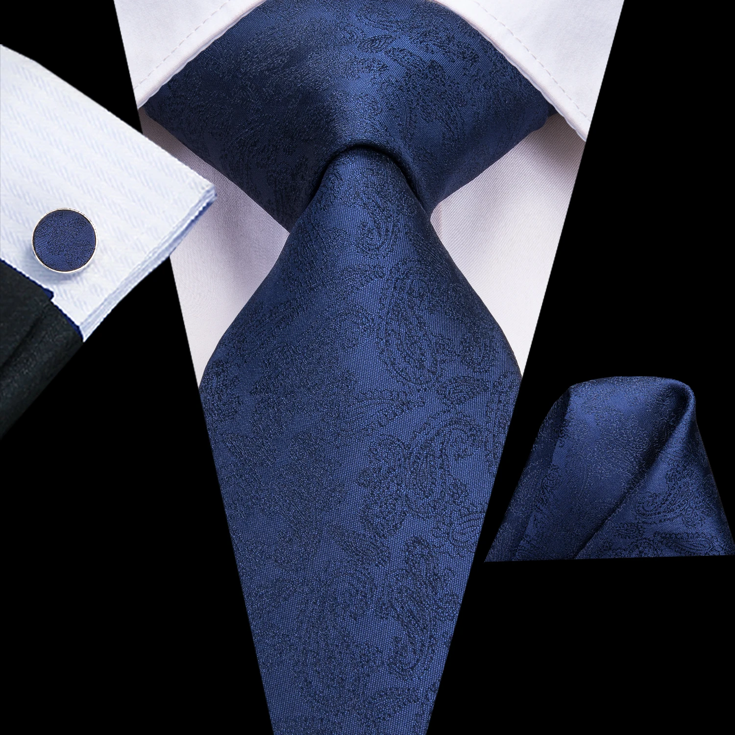 Hi-Tie Designer Mens Necktie Navy Blue Striped Dot Silk Wedding Tie For Men Hanky Cufflinks Tie Set Business Party