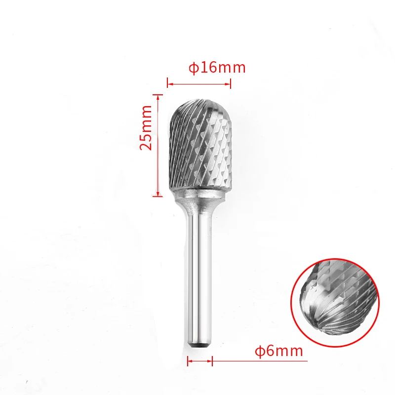 Твердосплавный бор 6 мм Диаметр хвостовика 16 мм головка с двойной насечкой Вольфрам карбидный ротационный файл режущие боры роторная дрель под давлением дробилки - Цвет: C