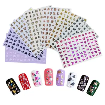 

ENDRRFLL 1pc Retro English alphabet eight-color shiny nail stickers classical style nail paperLiterary pattern nail decoration