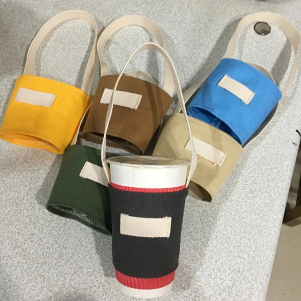Portable Water Bottle Holder Carry Bag Coffee Cup Storage Sleeve Cover Canvas Printing Milk Tea Set Drinking Bottle Strap